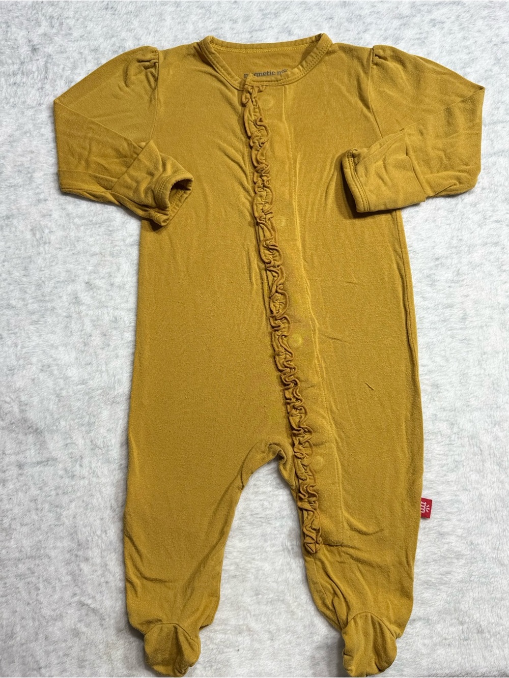 Magnetic Me Mustard Gold Ruffle Footie Sleeper 0-3M Baby Girl Modal Solid Neutra